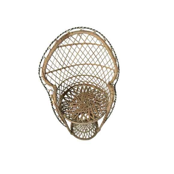 Wicker Peacock Chair Fan Back Rattan Doll Plush Plant Stand Small Boho Decor 15” - Picture 4 of 12